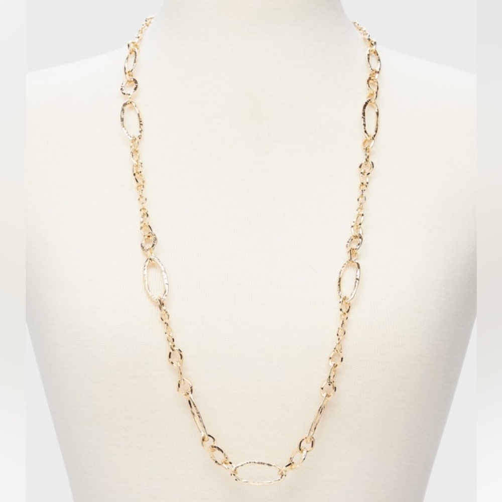 Hammered link gold tone necklace